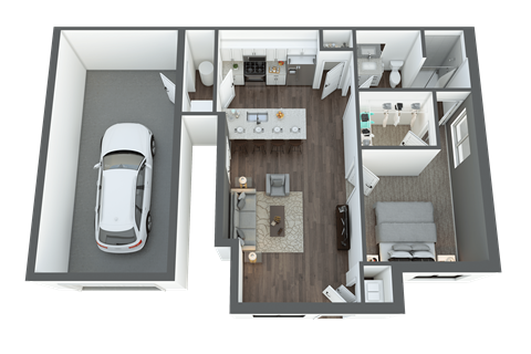 Floor plan for 1 bed, 1 bath, 770 sqft